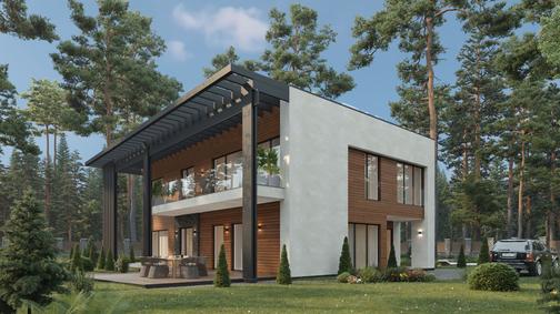 Визуализация проекта дома Современный КП-282 — в стиле хай-тек, 2 этажа, фото 1