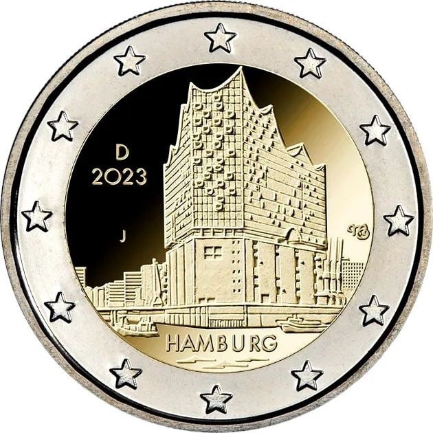 Региональный этап немецкий 2023. Германия 2 евро 2023 Гамбург Эльбская филармония. Германия 2 евро 2023 1275 лет. 2 Евро Гамбург 2023. Евро в Германии.