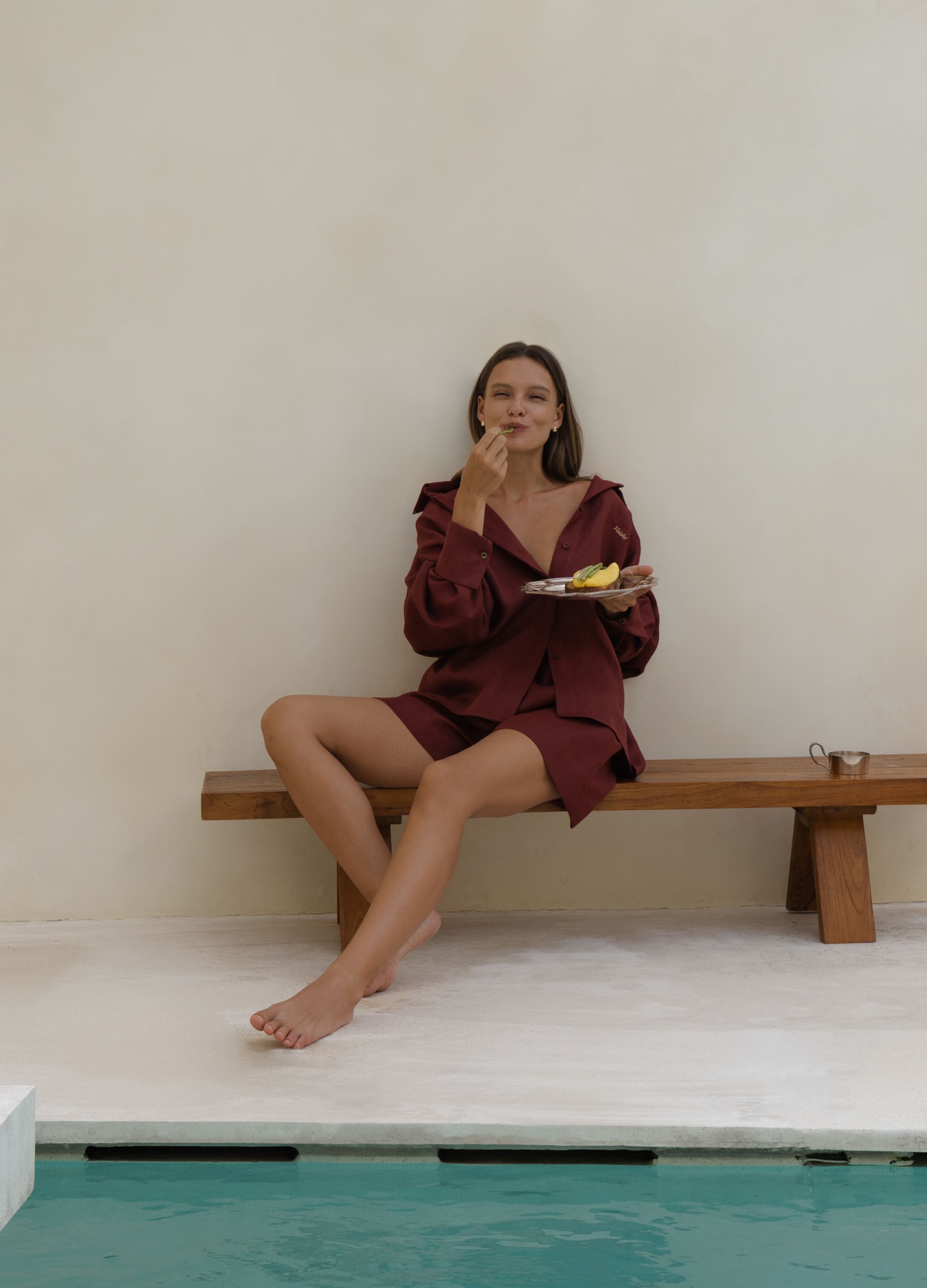 

Льняной костюм Ideal: рубашка + шорты - Красный, Red wood;красный