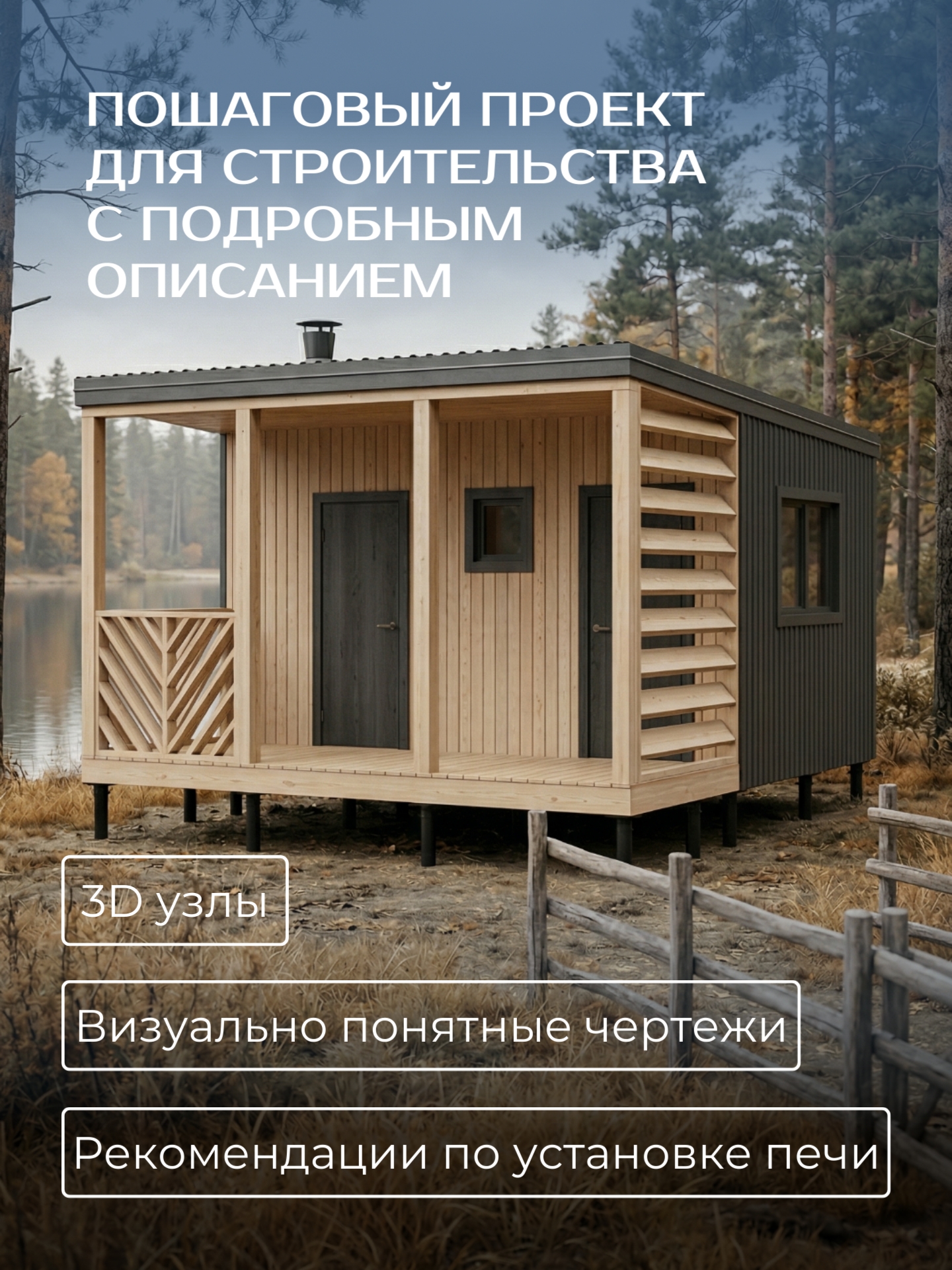 Проект бани с навесом 5х6м / Баня/ Карка — фото 3