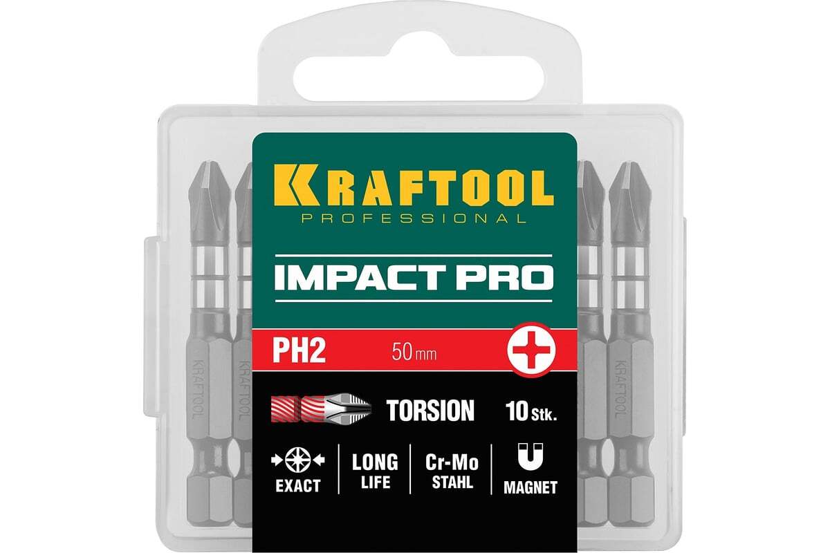 Биты ударные, Impact PH2, 50 мм, 10 шт, KRAFTOOL
