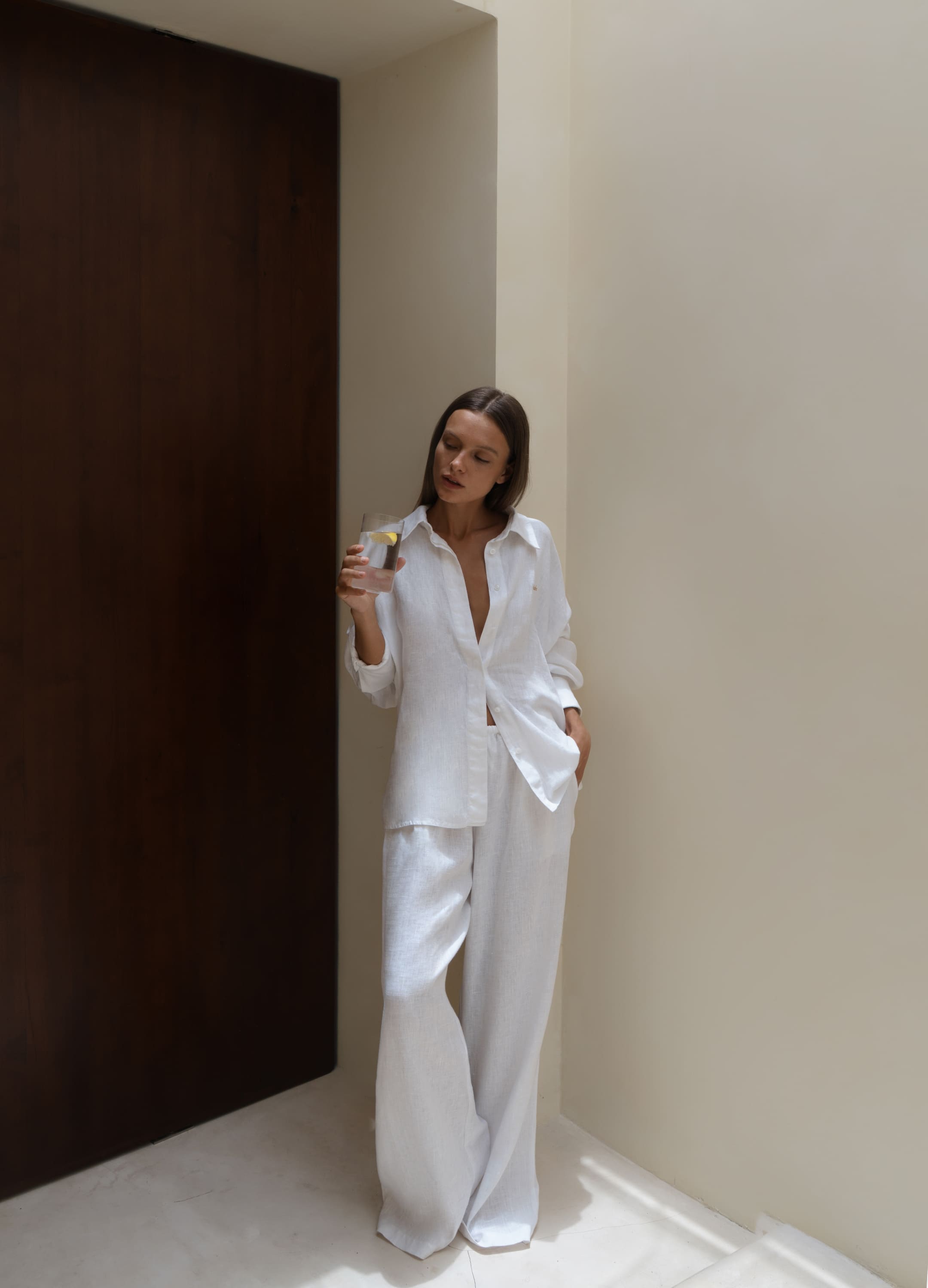 

Льняной костюм Ideal: рубашка + брюки - Белый, White;белый