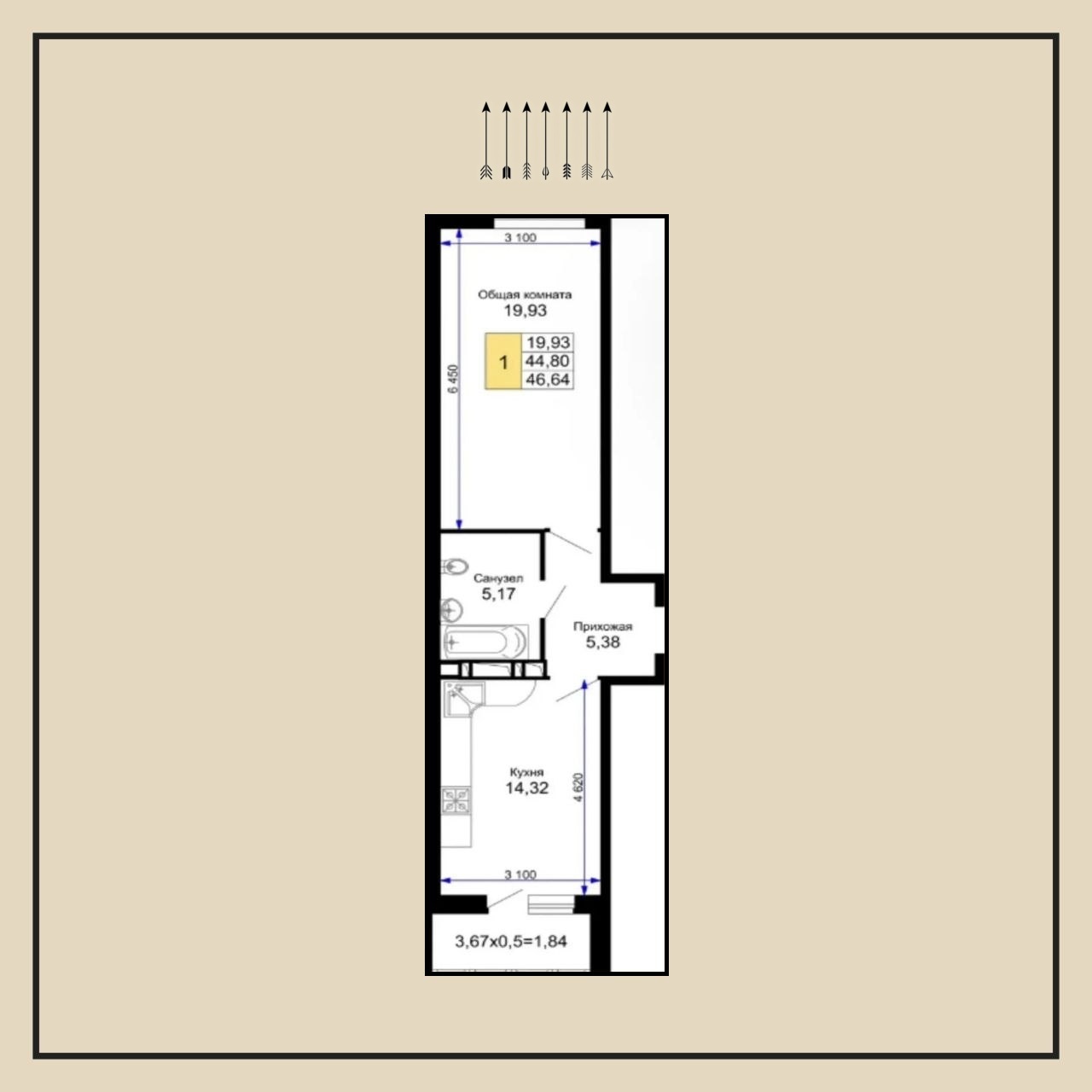2-комнатная квартира, 45 м², ЖК Лучший 2 · Петра Метальникова