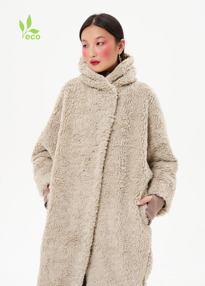 Пальто “КОКОН” из ЭКО меха (лен+конопля) - один размер - Натуральный беж - 