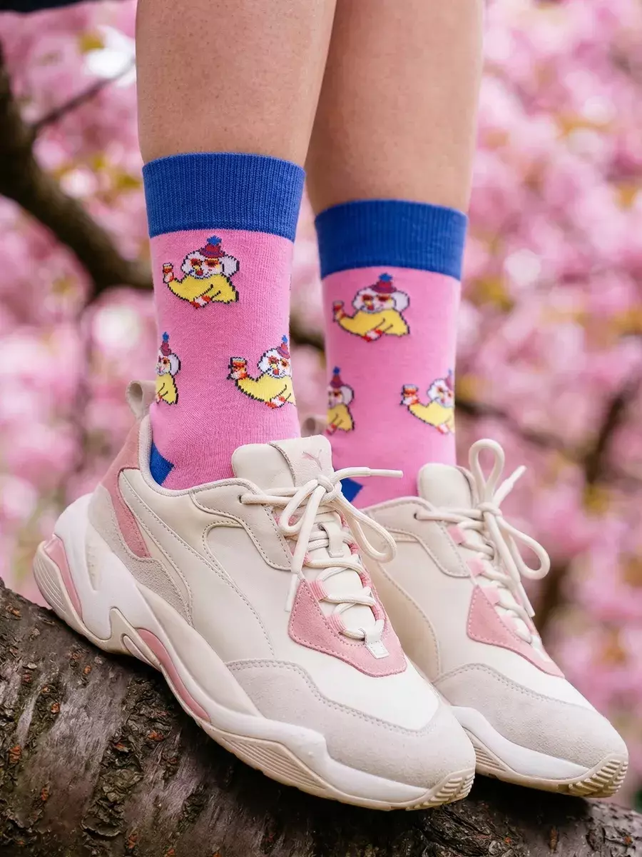 Какие носки с принтом купить: розовая пара с собакой и бокалом Babushka Socks