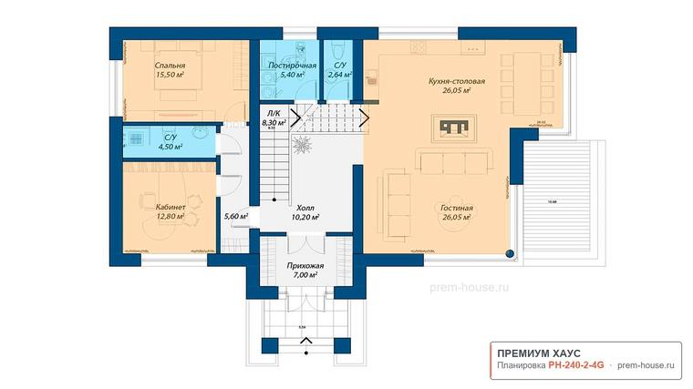 Планировка 1 этажа дома Райт 240-1, 240 м² — Премиум Хаус