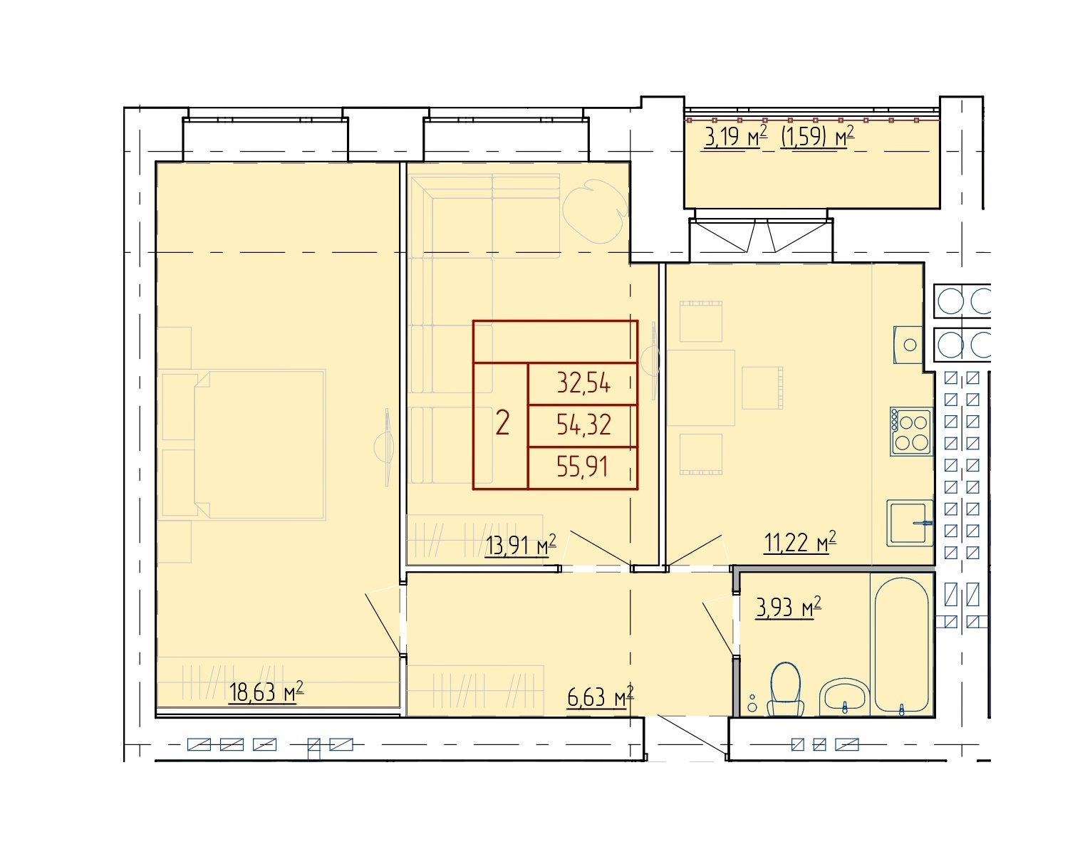Планировка 2-комн. 4