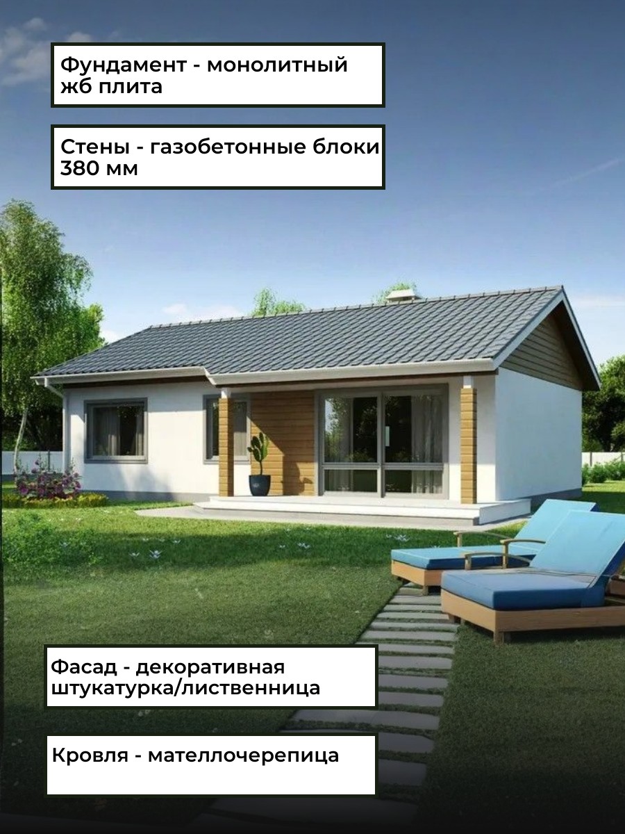 Проект дома 76 м2 / Газобетон / 1 этаж / — фото 5