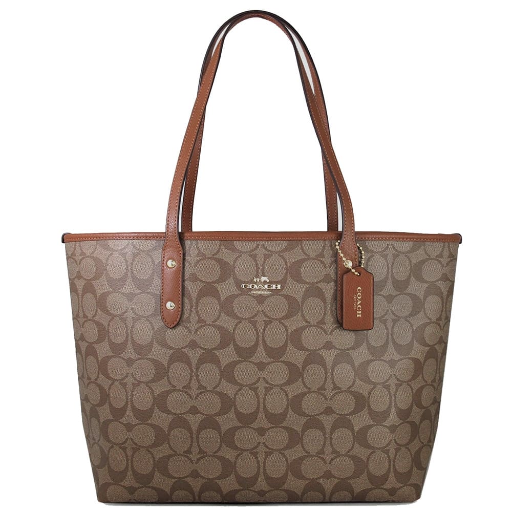 Coach Coach City Zip Tote In Signature Canvas Khaki Saddle