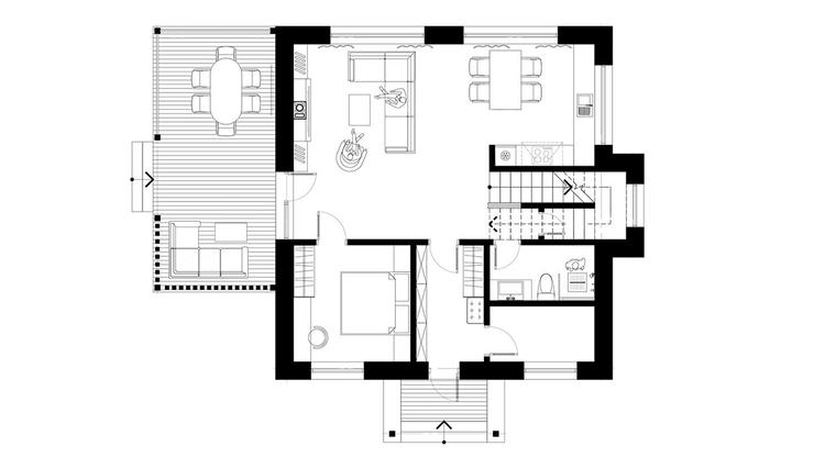 Планировка 1 этажа дома Шале 140 с мансардой, 140 м² — Премиум Хаус
