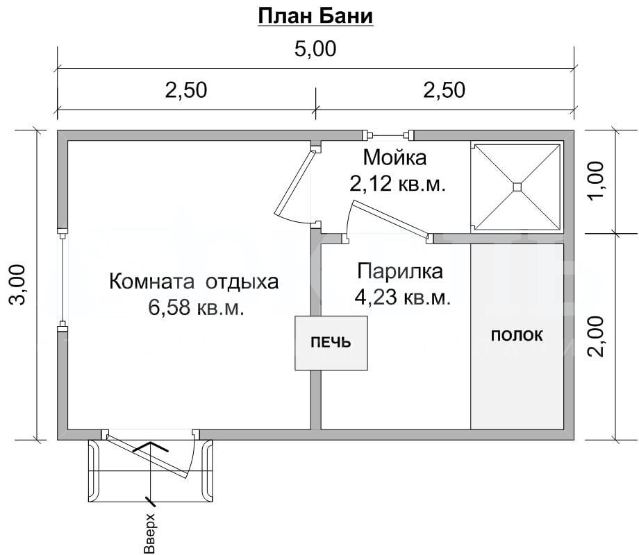 Планировка бани 3х5 с комнатой отдыха