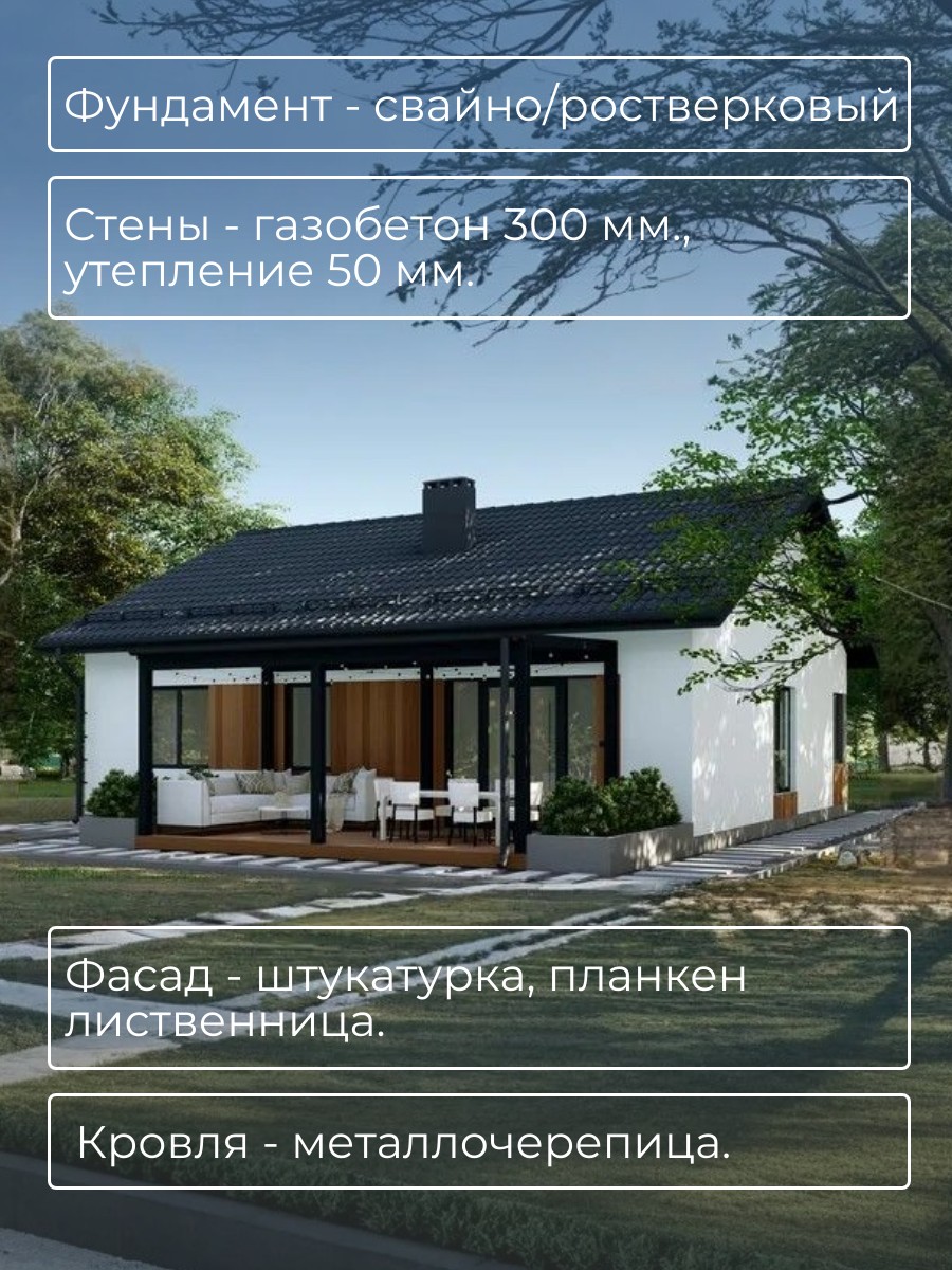 Проект дома 89 м2 / Газобетон / 1 этаж / — фото 4