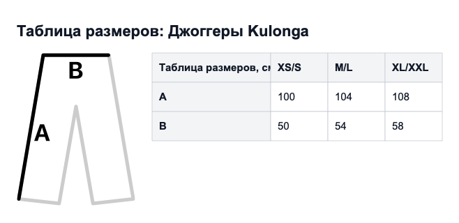 Таблица размеров