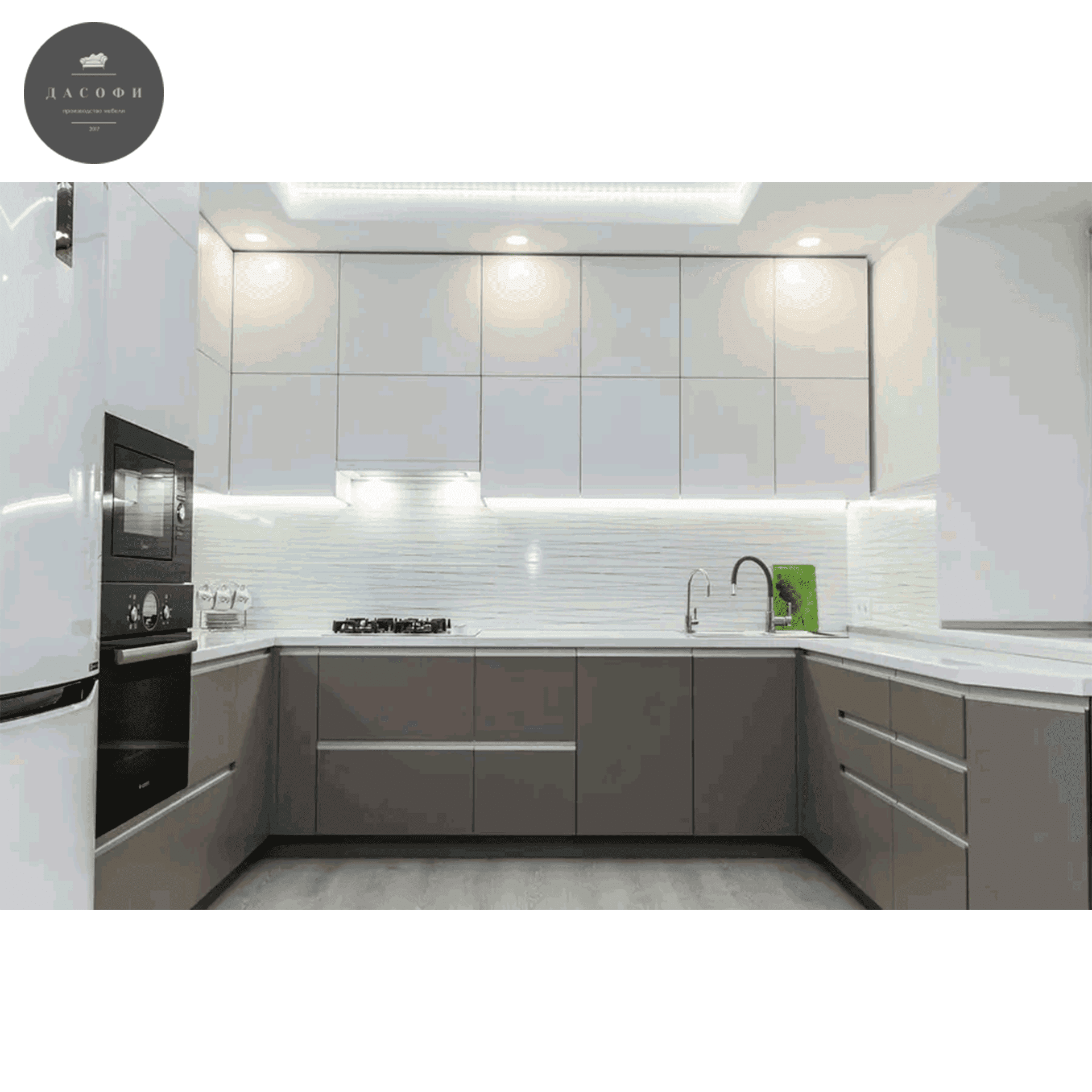 кухни дизайн угловые современные белый с сочетанием серый