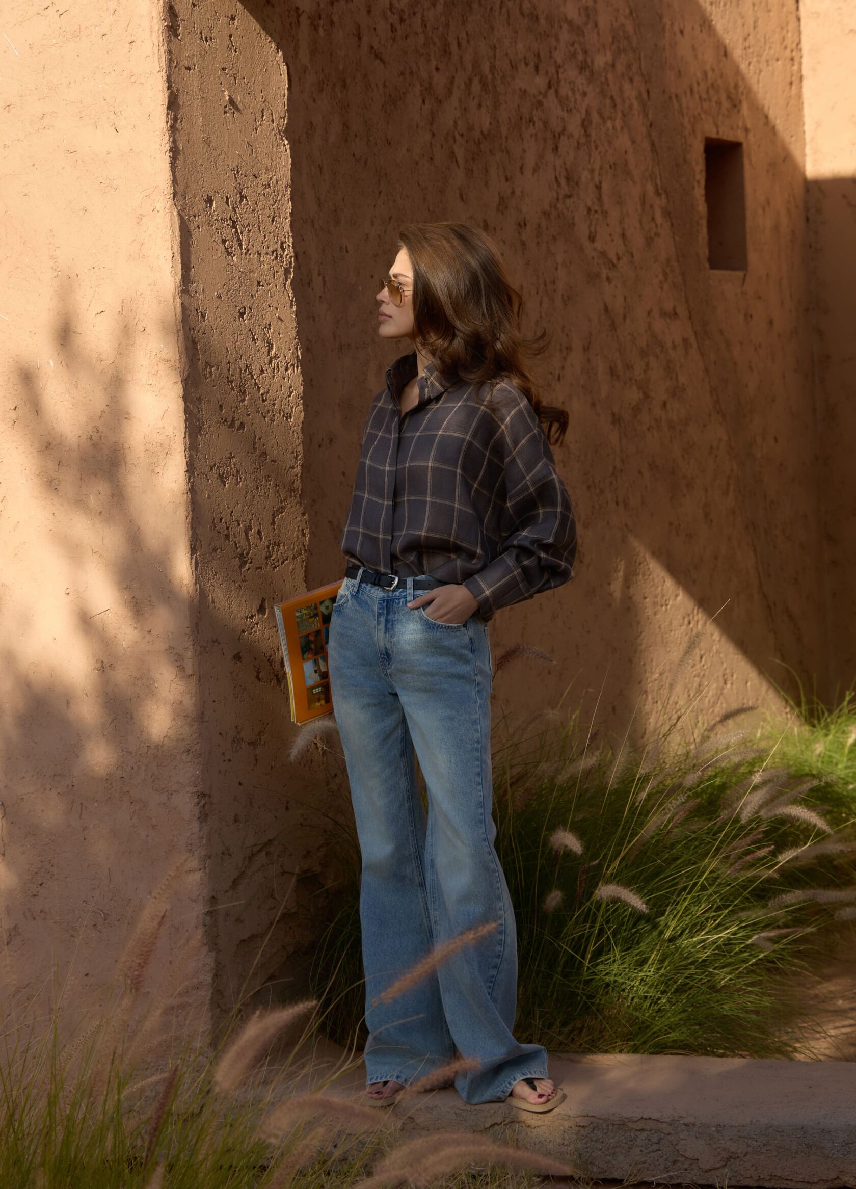 

Льняная рубашка в клетку - Коричневый, Brown;коричневый