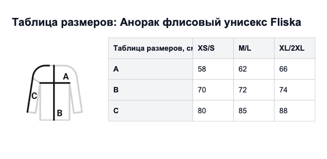 Таблица размеров