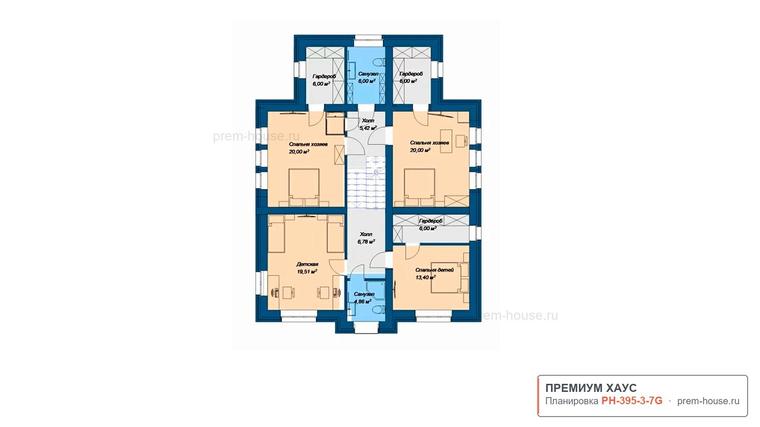Планировка 2 этажа дома Особняк в стиле Райта Л, 395 м² — Премиум Хаус