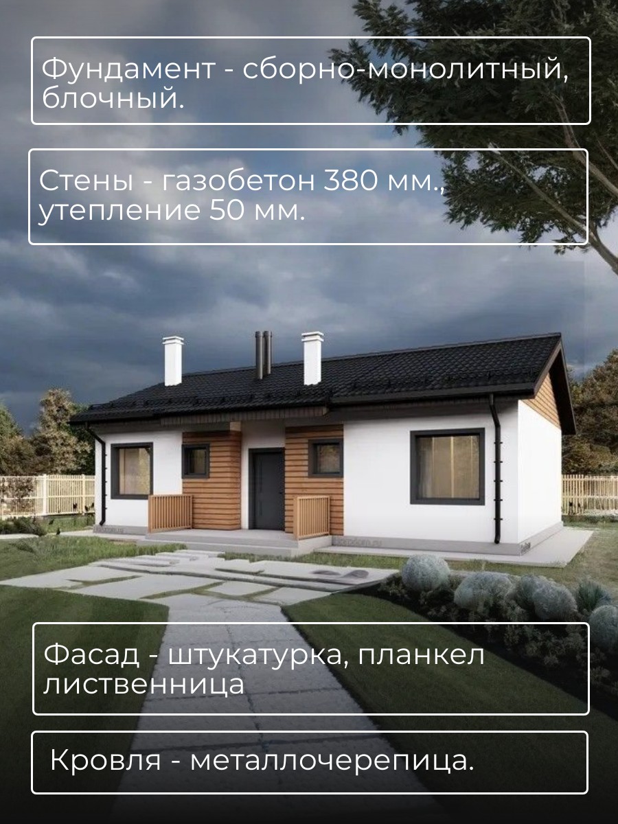 Проект дома 82 м2 / Газобетон / 1 этаж / — фото 5