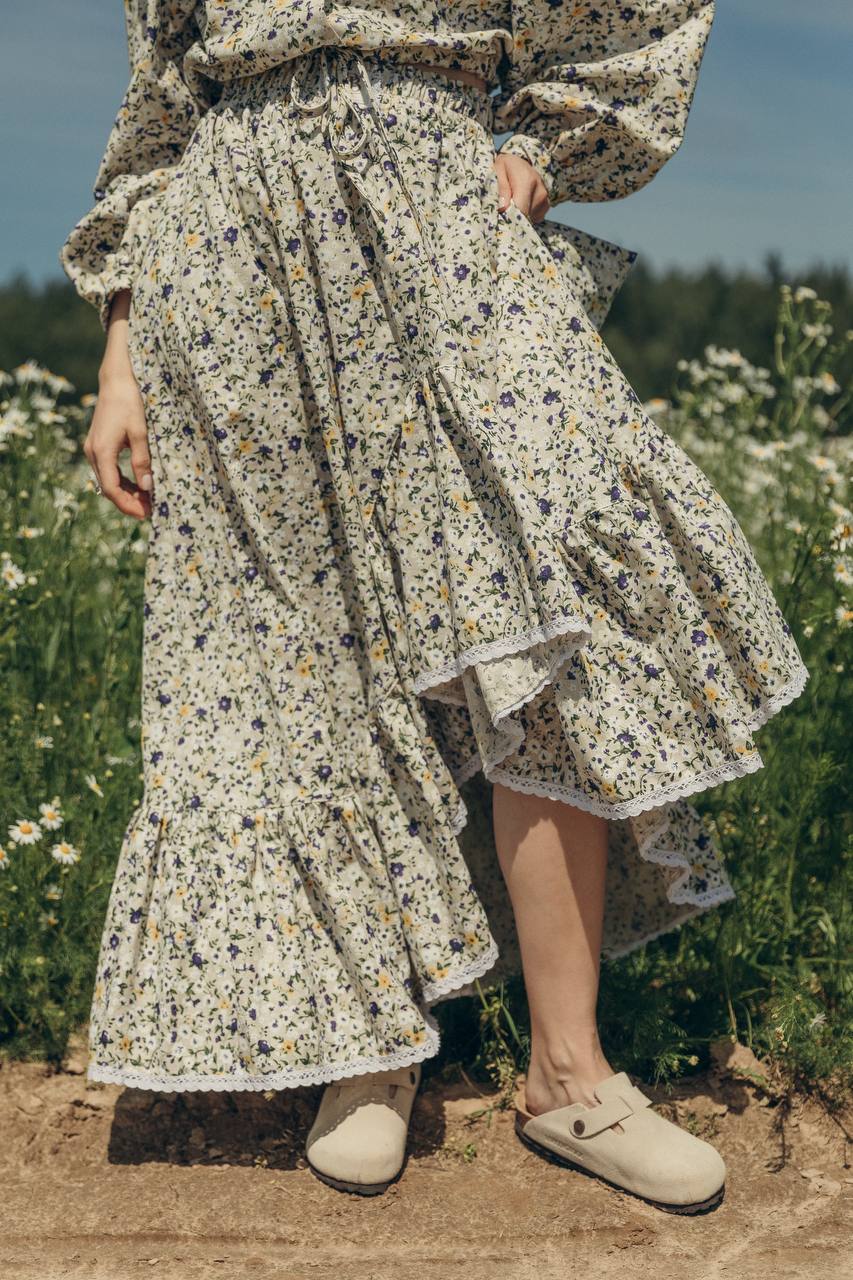 Юбка с воланом и кружевом «Есения»