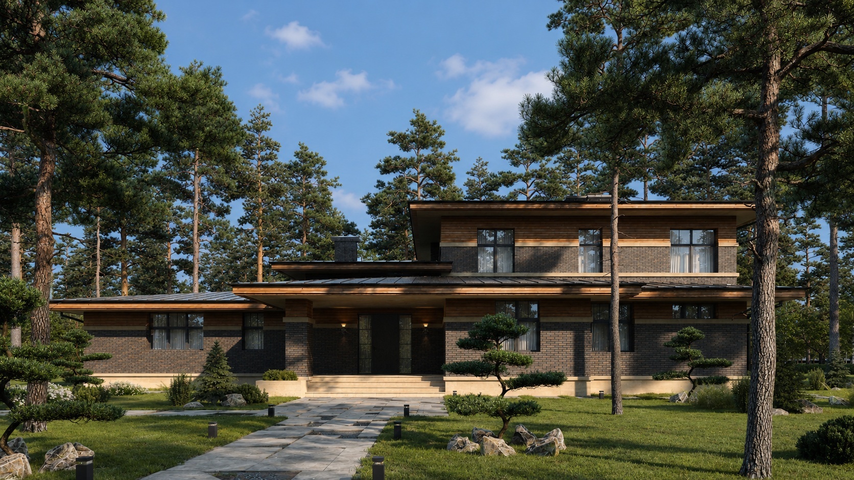 Проект дома «Дом в стиле Френка Райта» в стиле Райт — 475,16 м²