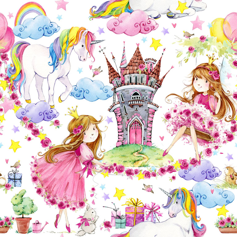 Сказка принцесса единорог. Принцесса и Единорог. Принцесса иллюстрация. Единорог и принцесса фон. Детские принты девочковые принцессы.