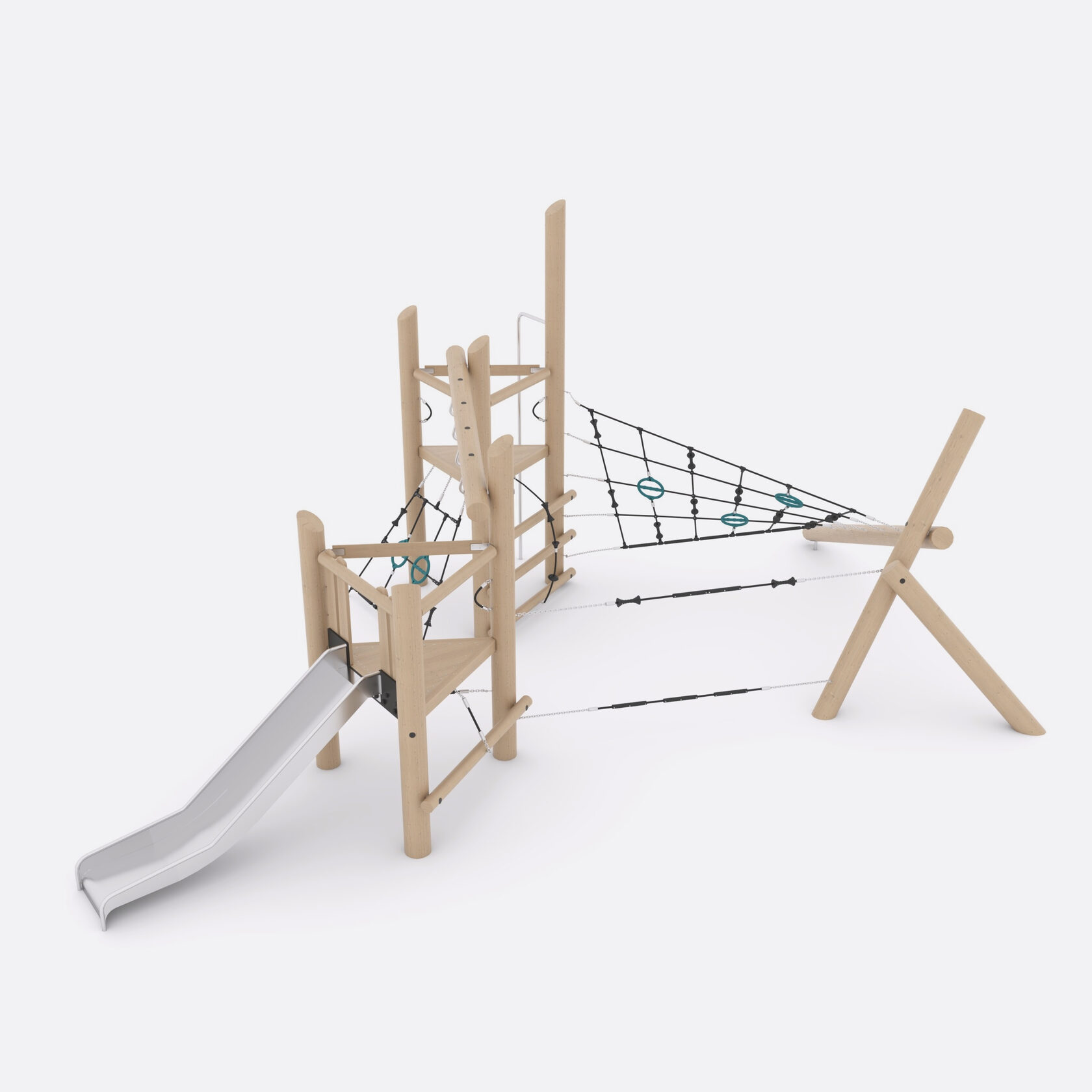 Игровой комплекс с горкой и сеткой из робинии арт. SHLG0011