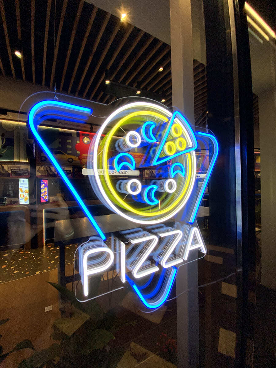 Неоновая вывеска «Pizza» (Пицца), 58 х 58 см. - купить в Москве ...