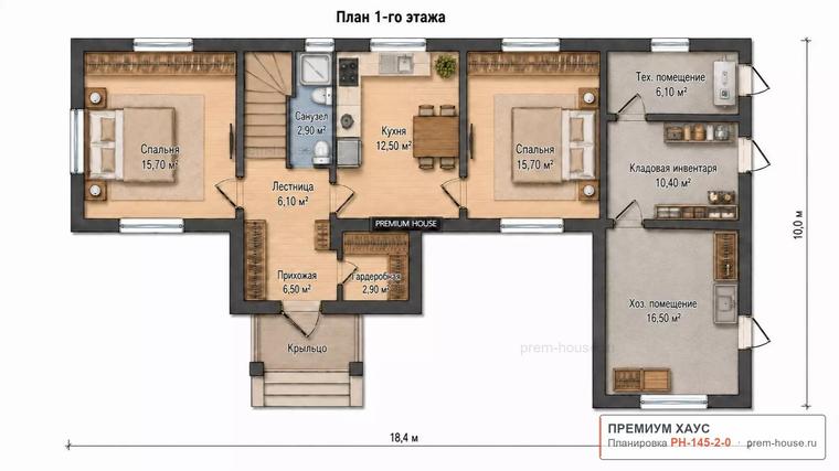 Планировка 1 этажа дома Дом с мансардным этажом в Английском стиле, 145 м²— Премиум Хаус