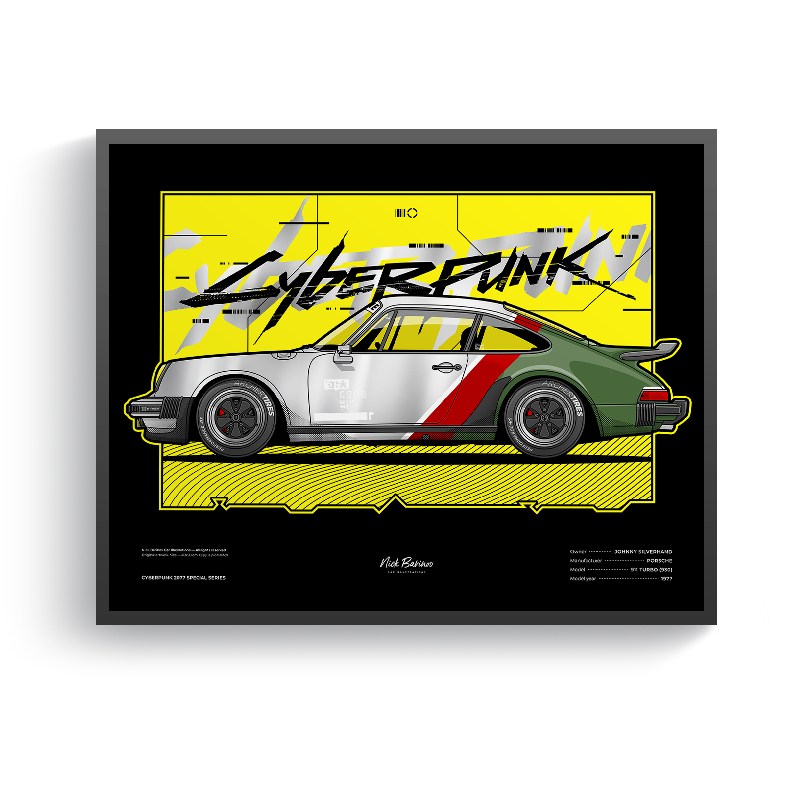 Купить постер Cyberpunk 2077 с автомобилем Porsche 911 Turbo (Johnny  Silverhand)