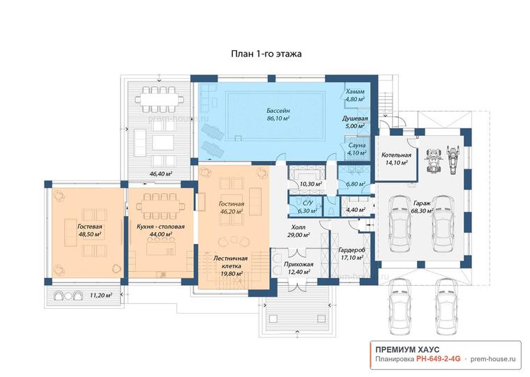 Планировка 1 этажа дома Райт КВ-649, 649 м² — Премиум Хаус