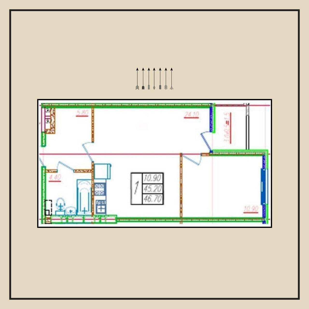 2-комнатная квартира, 46 м², ЖК Спортивный Парк · Знаменский