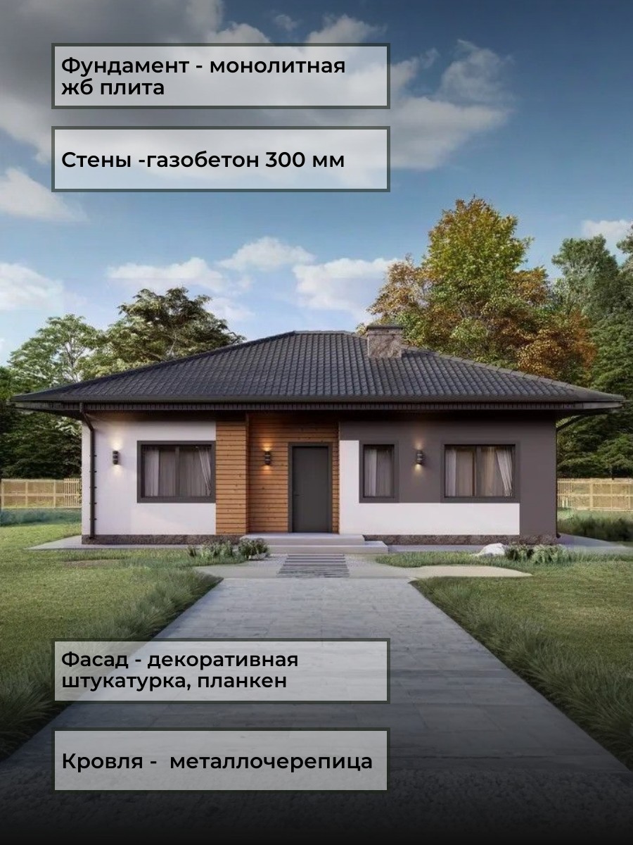 Проект дома 94 м2 / Газобетон / 1 этаж / — фото 5
