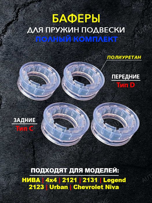 Баферы пружин передние + задние для Нива 2121 Chevrolet Niva 2123 Urban Legend 2131, совместимы с автобаферами — фото