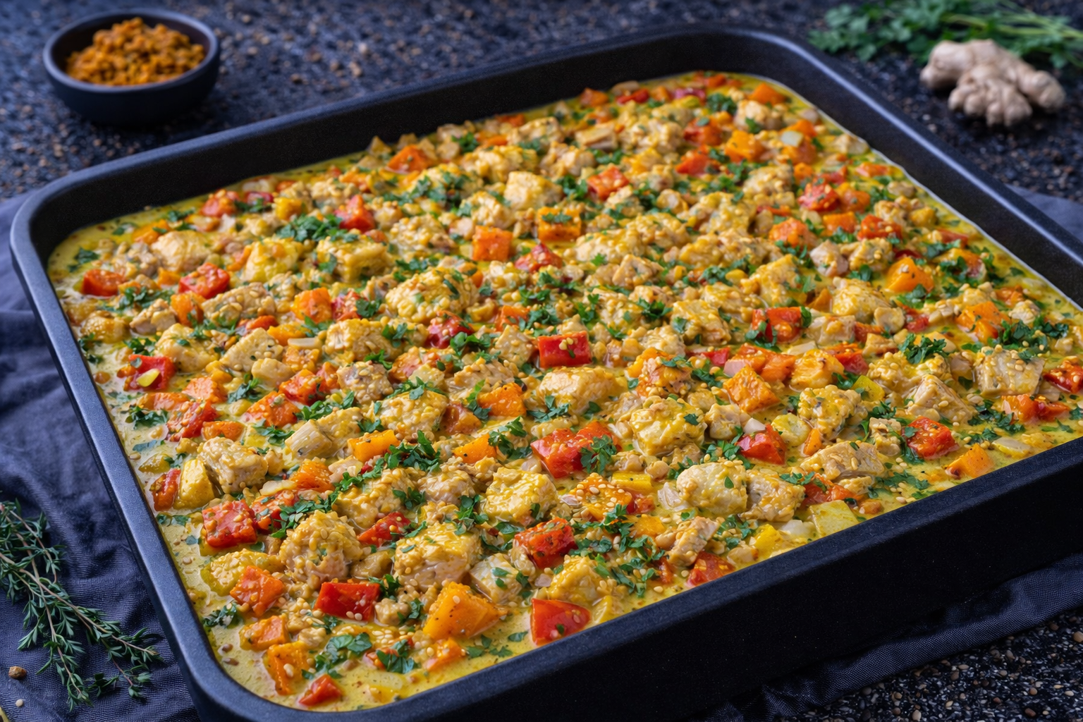 Курица по-тайски с овощами в кокосовом соусе