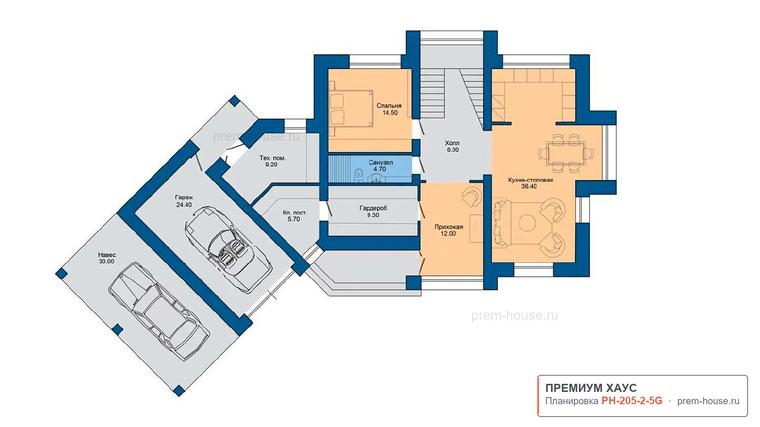 Планировка 1 этажа дома Дом в стиле Райт 204м2 в Репино Парк, 205 м²— Премиум Хаус
