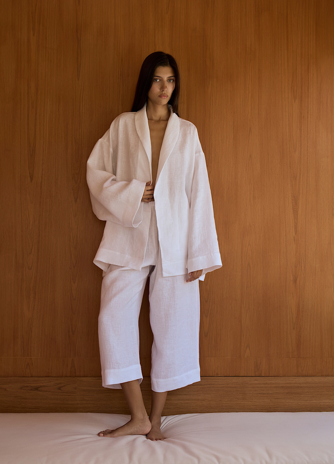 

Костюм Kyoto изо льна: кимоно + кюлоты - Белый, White;белый