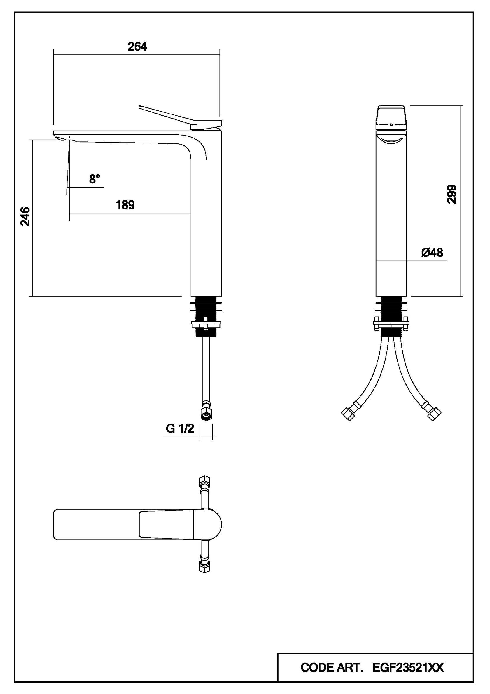 Cмеситель на столешницу Intensa высокий схема