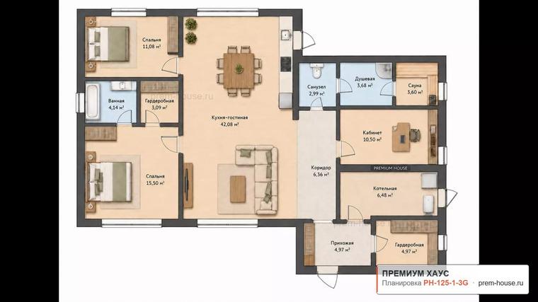 Планировка дома Барнхаус КС-125, 125 м²— Премиум Хаус
