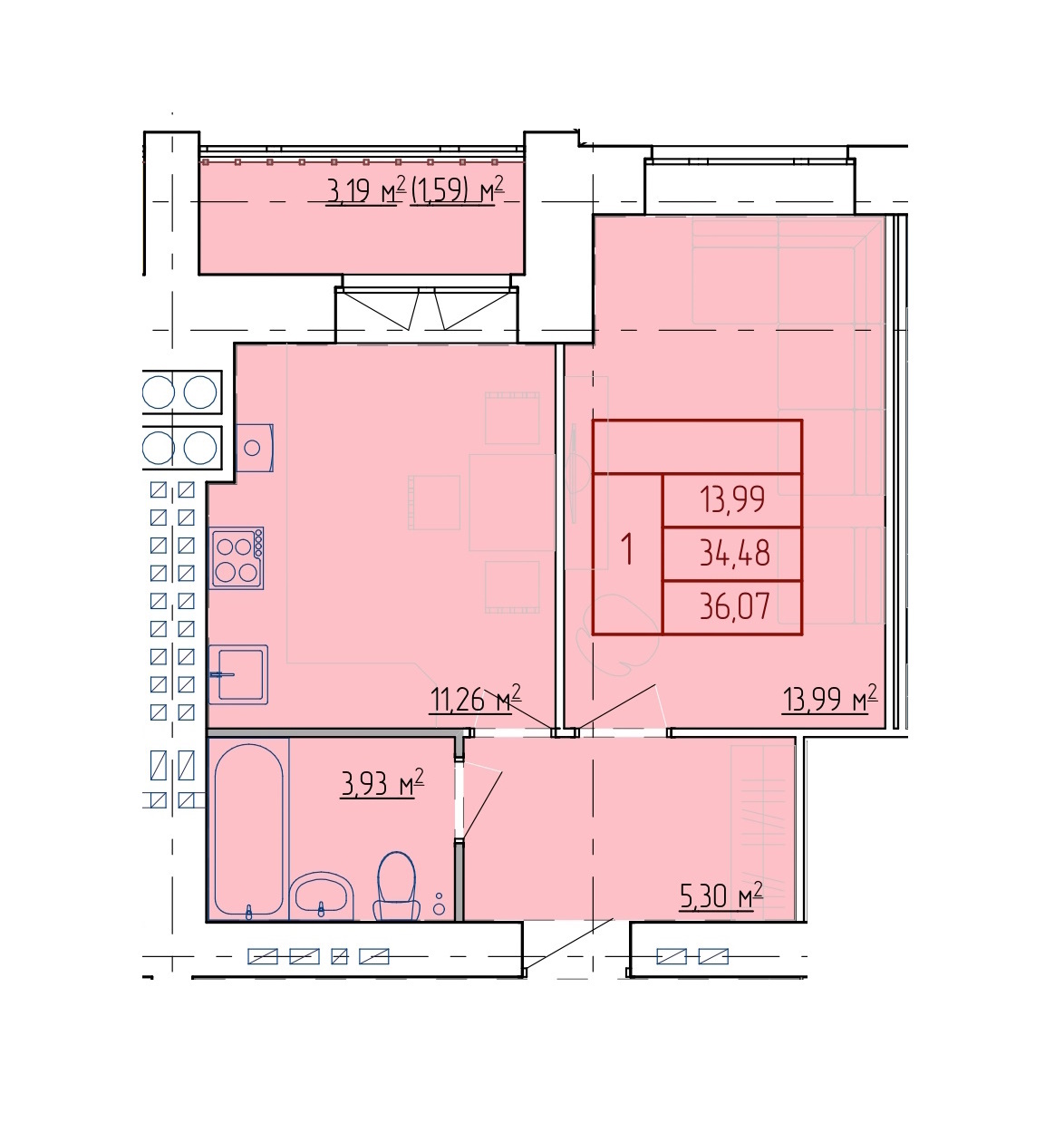 Планировка 1-комн. 4