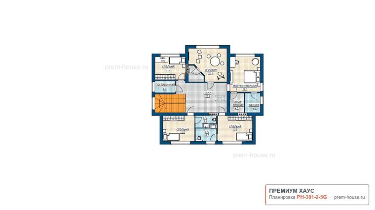 Планировка 2 этажа дома Райт КВ-381, 381 м²— Премиум Хаус