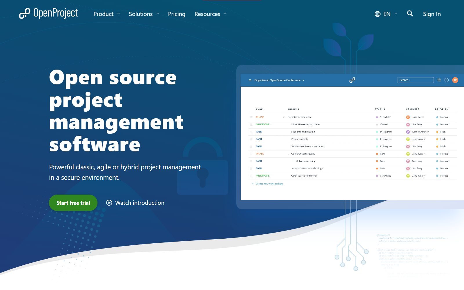 OpenProject homepage screenshot (October 2026)