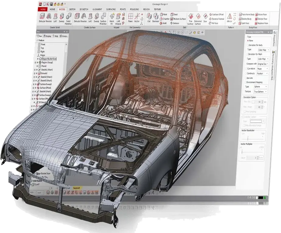 Geomagic Design X Pro: модель кузова в интерфейсе программы