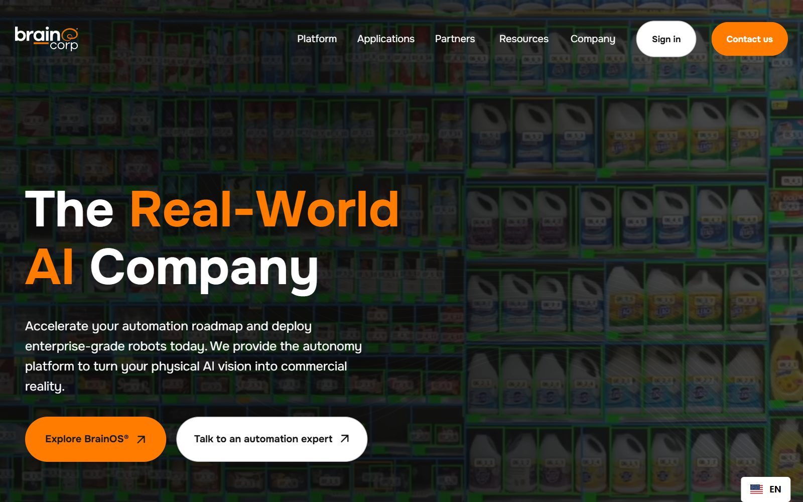 Brain Corp homepage screenshot (October 2026)