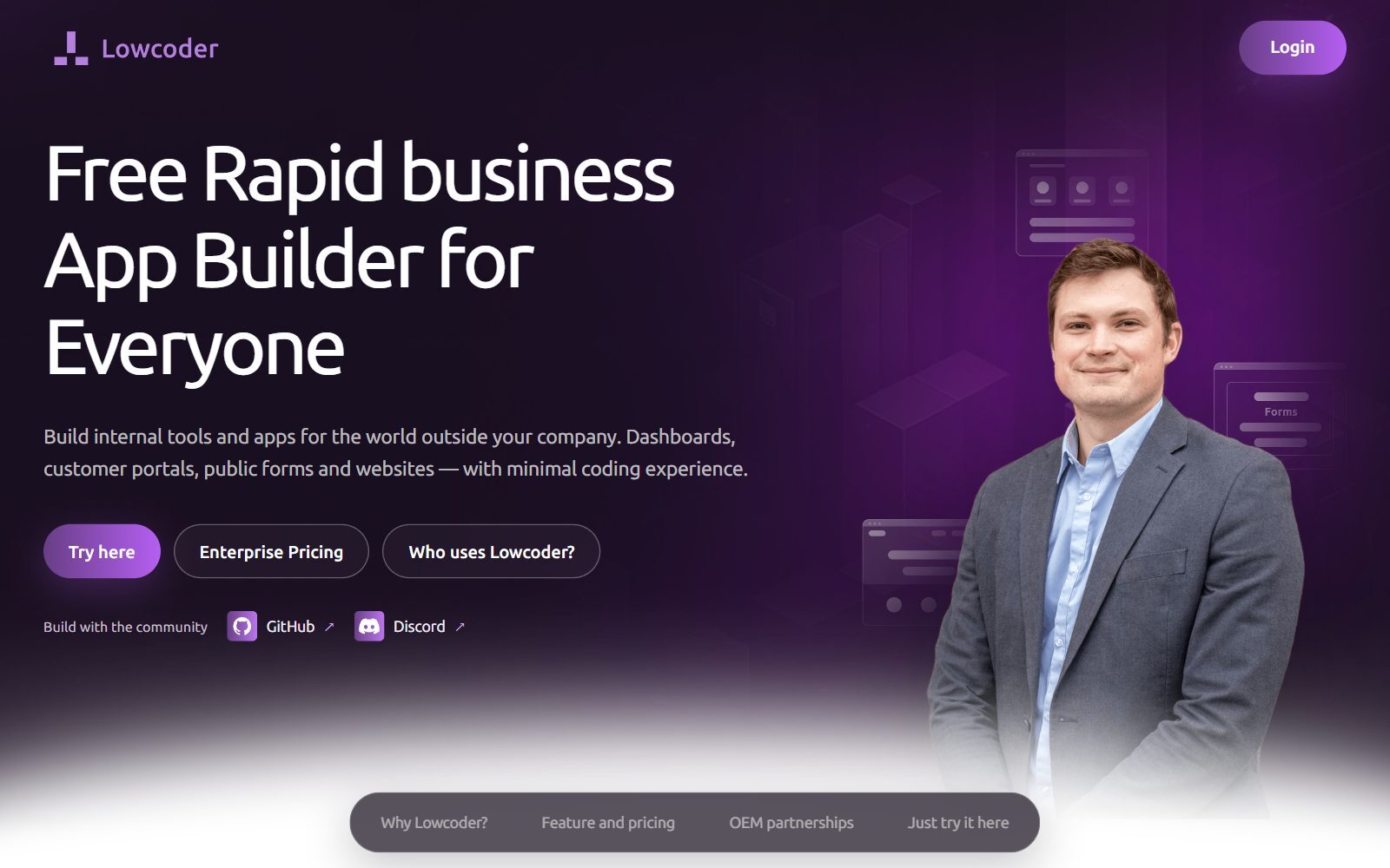 Lowcoder homepage screenshot (October 2026)