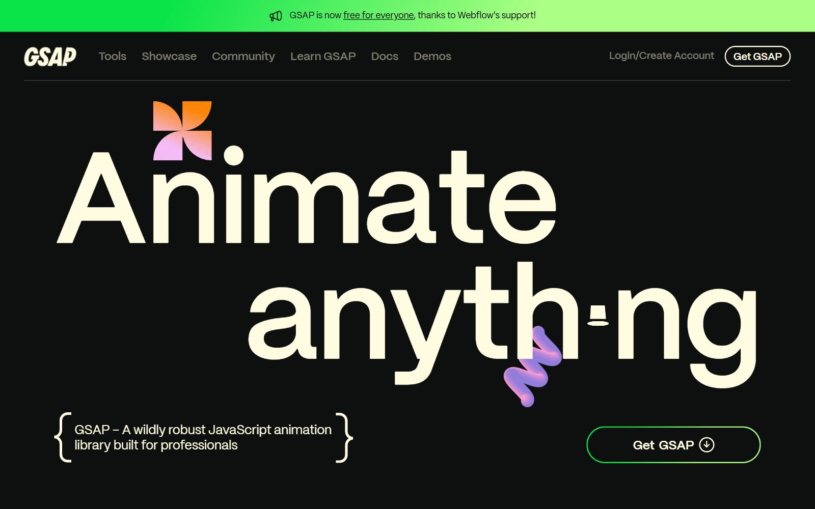GSAP homepage screenshot (October 2026)