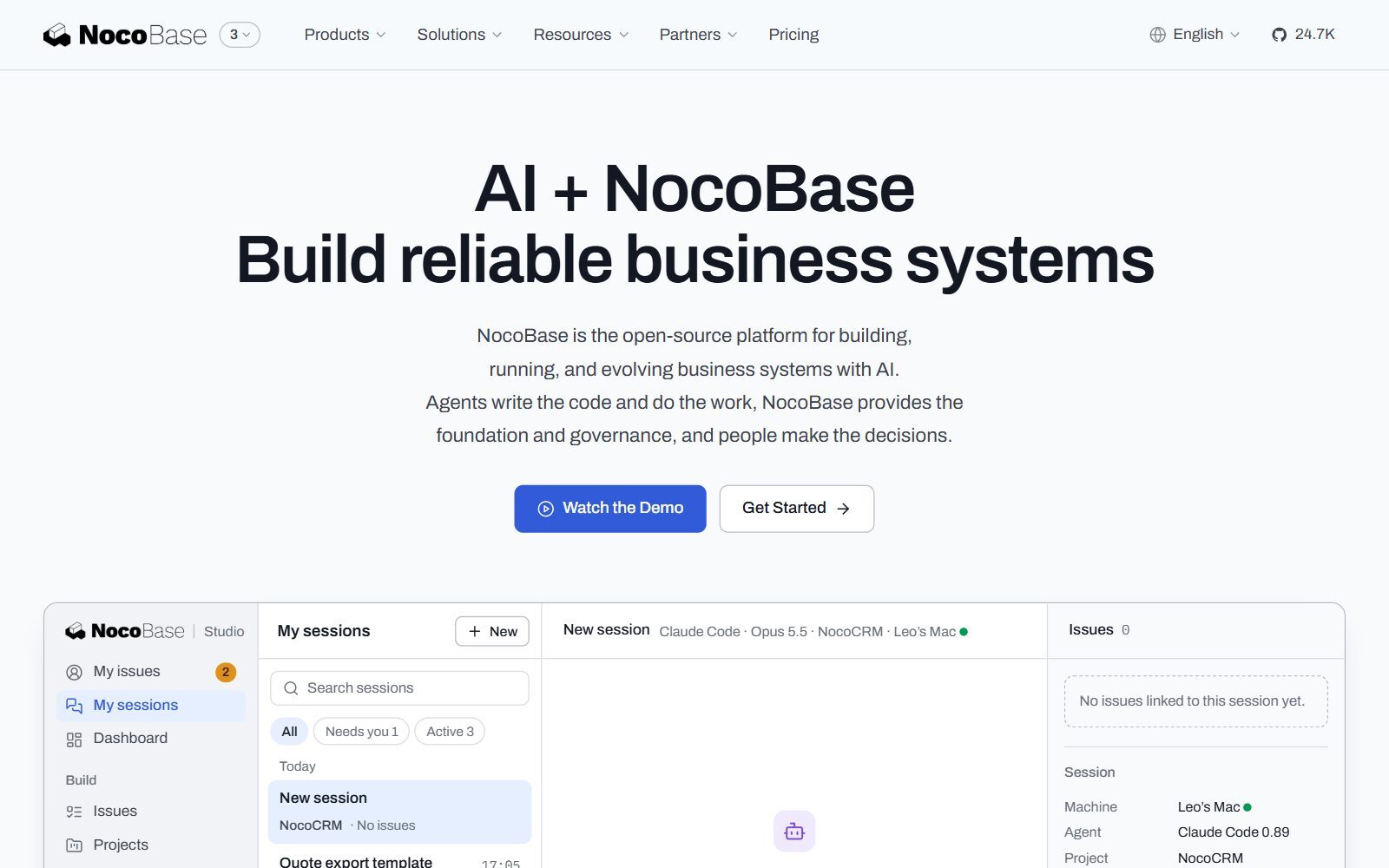 NocoBase homepage screenshot (October 2026)
