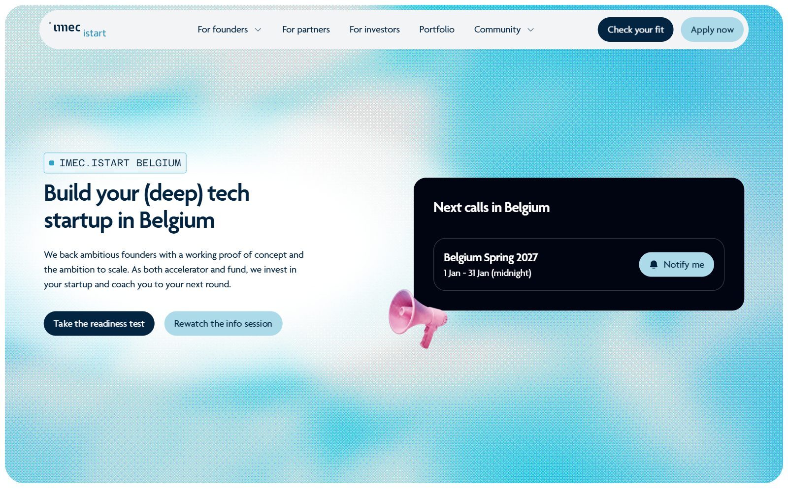 imec.istart Belgium page screenshot (October 2026)