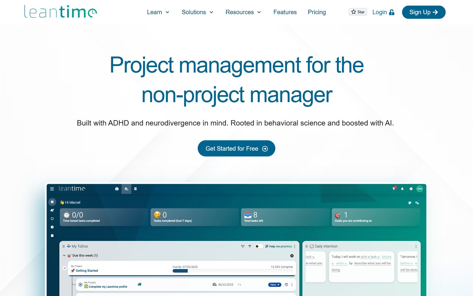Leantime homepage screenshot (October 2026)