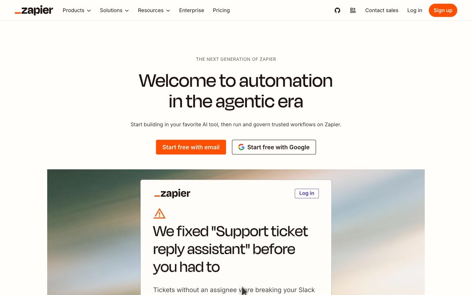 Zapier homepage screenshot: no-code automation platform for connecting apps