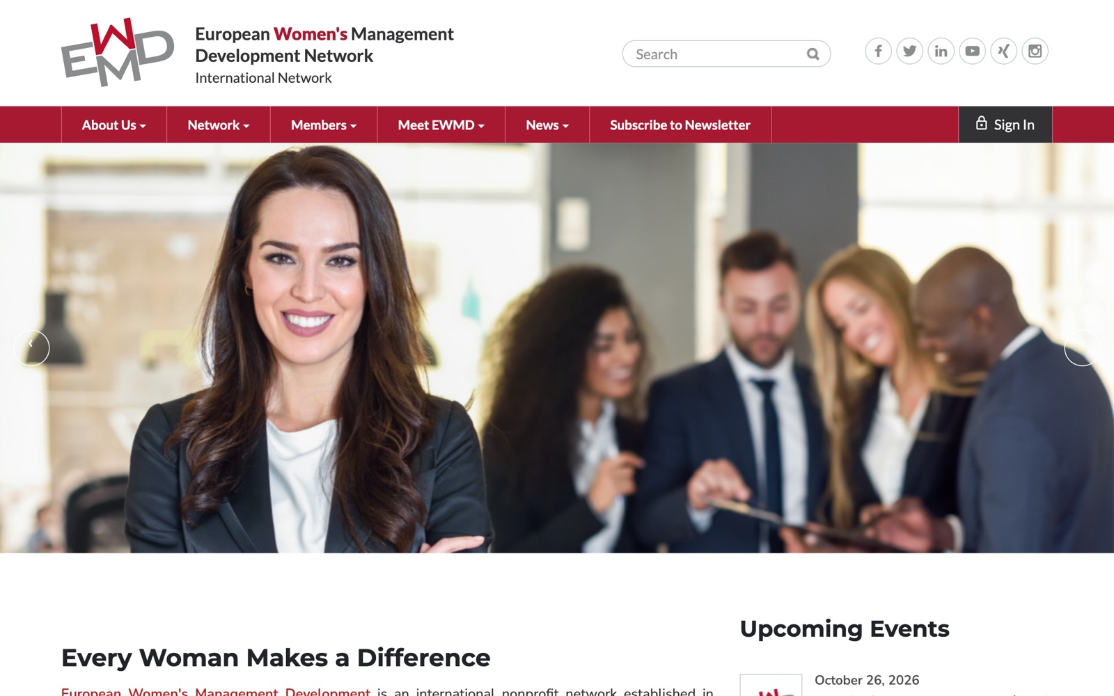 EWMD homepage screenshot: European Women's Management Development network